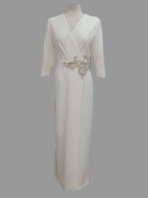 VESTIDO LARGO BLANCO MANGA FRANCESA MONCHO HEREDIA 50051 2