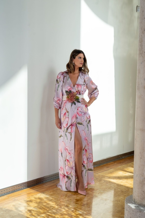 VESTIDO LARGO ESTAMPADO RASO MANGA LARGA 20012 2