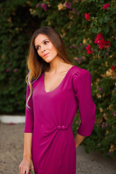 VESTIDO LISO MANGA FRANCESA RECOGIDO 623036