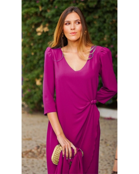 VESTIDO LISO MANGA FRANCESA RECOGIDO 623036