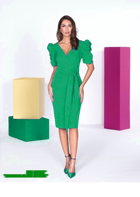 VESTIDO CORTO LISO MANGA ABULLONADA 4991