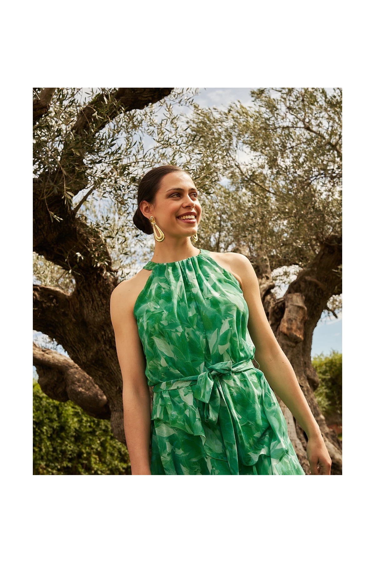 VESTIDO HALTER ESTAMPADO VOLANTES MIDIEST LAMUSA