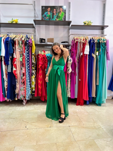 VESTIDO LARGO TUL TIRANTE FINO ABERTURA 8957