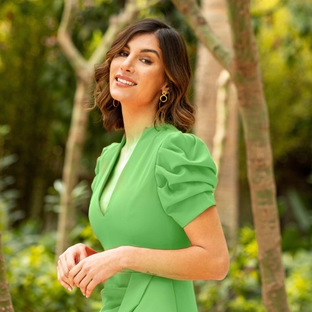 VESTIDO LARGO RECTO MANGA RECOGIDA H136