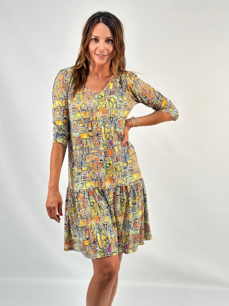 VESTIDO CORTO MANGA LARGA VOLANTE ESTAMPADO YT324/187