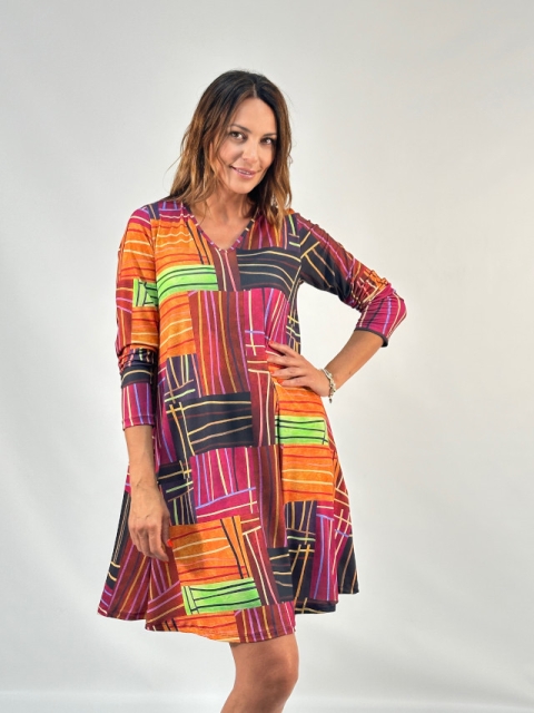 VESTIDO MANGA LARGA ESTAMPADOS GEOMETRICOS YT322/035