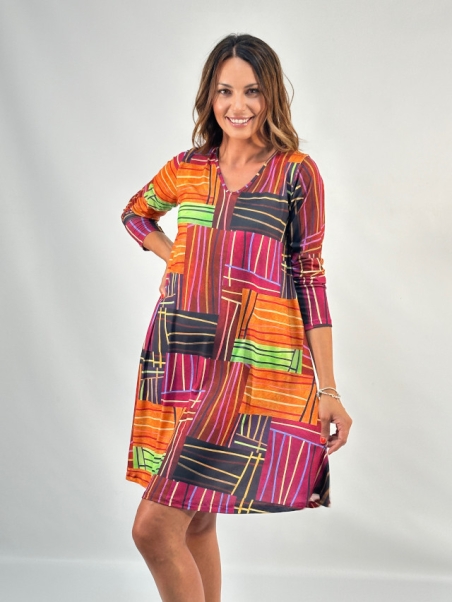 VESTIDO MANGA LARGA ESTAMPADOS GEOMETRICOS YT322/035