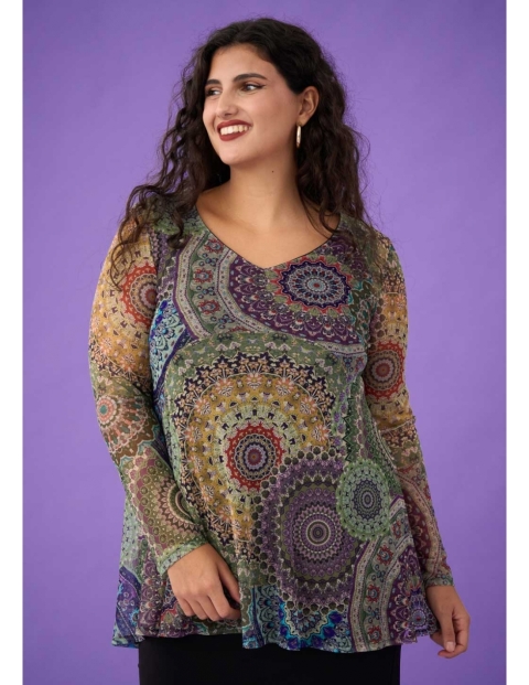 BLUSA TUL PICO MANGA  LARGA  ESTAMPADA 3745