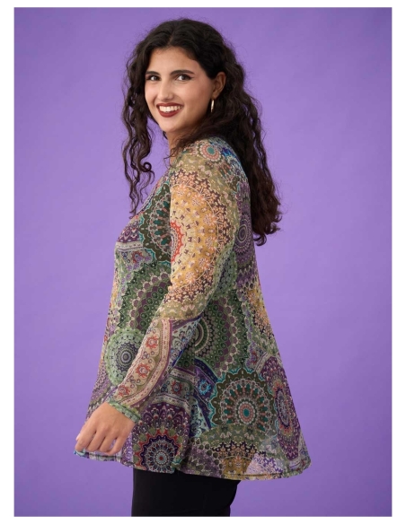 BLUSA TUL PICO MANGA  LARGA  ESTAMPADA 3745