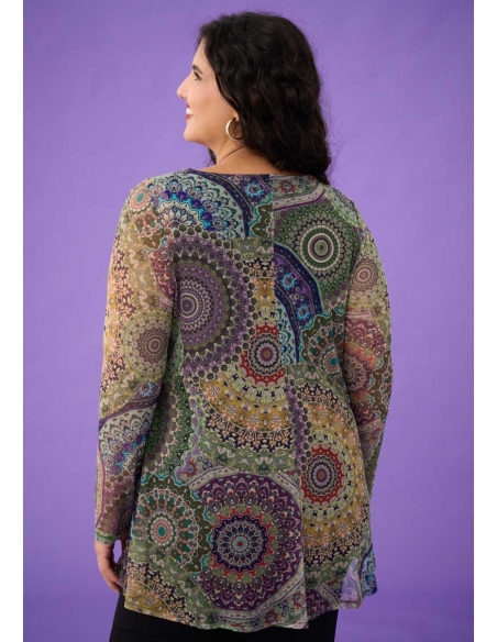 BLUSA TUL PICO MANGA  LARGA  ESTAMPADA 3745