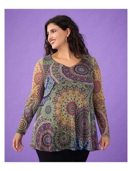 BLUSA TUL PICO MANGA  LARGA  ESTAMPADA 3745