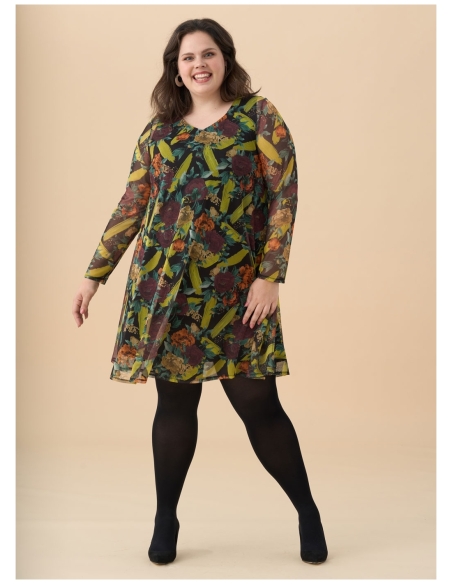 VESTIDO MANGA LARGA  TUL ESTAMPADO EVASÉ 3707