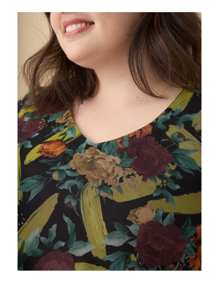 VESTIDO MANGA LARGA  TUL ESTAMPADO EVASÉ 3707