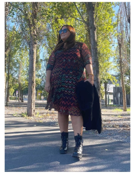 VESTIDO MANGA LARGA  TUL ESTAMPADO EVASÉ 3707