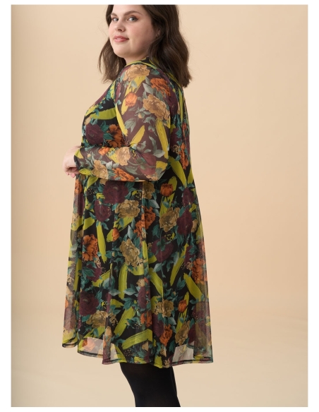 VESTIDO MANGA LARGA  TUL ESTAMPADO EVASÉ 3707