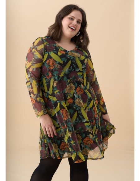 VESTIDO MANGA LARGA  TUL ESTAMPADO EVASÉ 3707