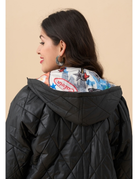PARKA REVERSIBLE NEGRA Y  DIBUJOS 3766