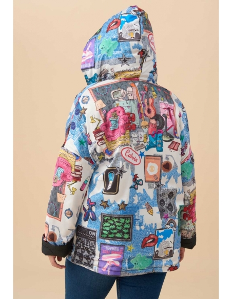 PARKA REVERSIBLE NEGRA Y  DIBUJOS 3766