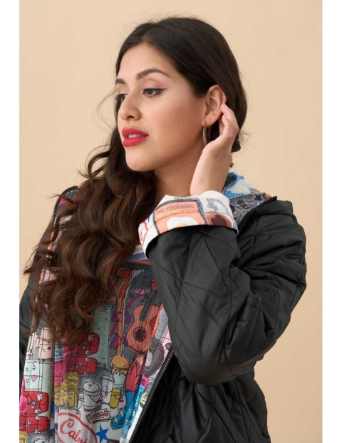 PARKA REVERSIBLE NEGRA Y  DIBUJOS 3766