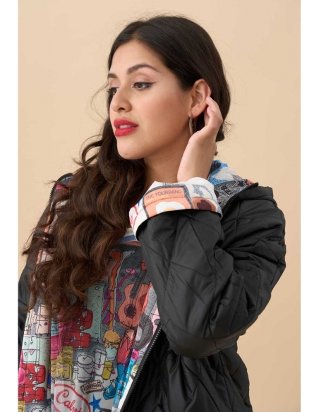 PARKA REVERSIBLE NEGRA Y  DIBUJOS 3766