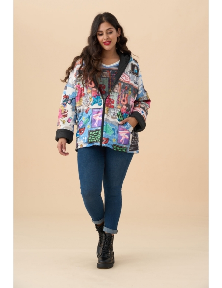 PARKA REVERSIBLE NEGRA Y  DIBUJOS 3766