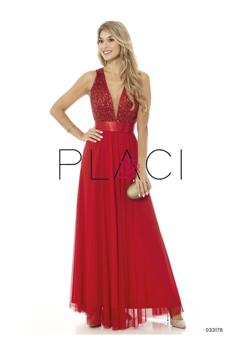 VESTIDO LARGO COMBINADO  LENTEJUELAS 33178