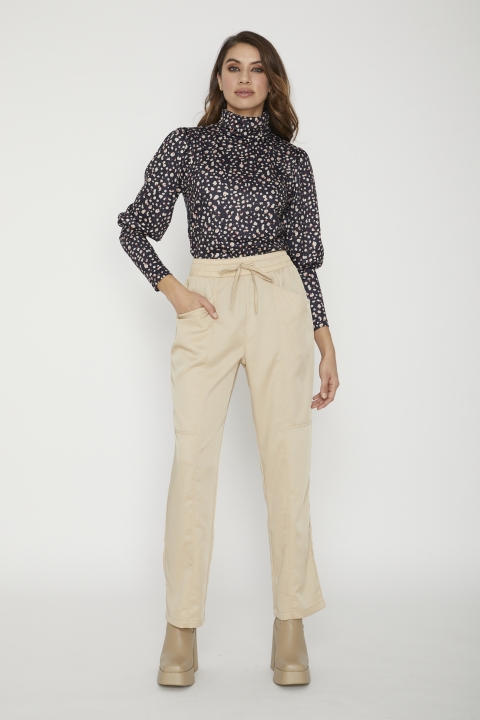 JERSEY ESTAMPADO CUELLO VUELTO MANGA ABULLONADA 13105