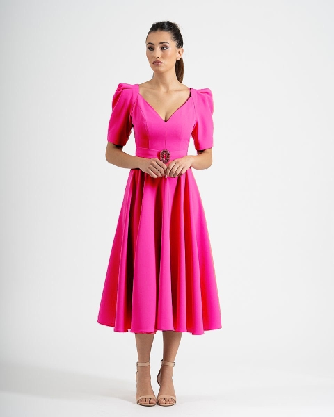 VESTIDO MIDI VUELO MANGA ABULLONADA MONCHO HEREDIA 500041
