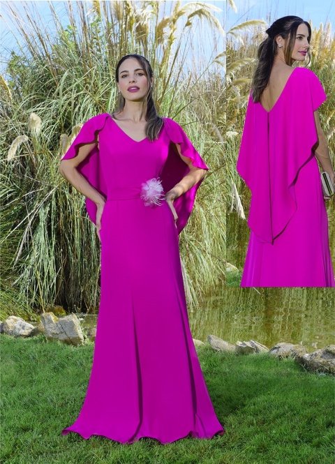 VESTIDO  LARGO LISO MANGA CAPA 4062