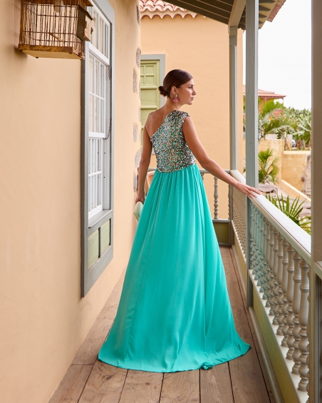 VESTIDO LARGO ABERTURA LENTEJUELAS HOMBRO MARTA EN BRAS J137