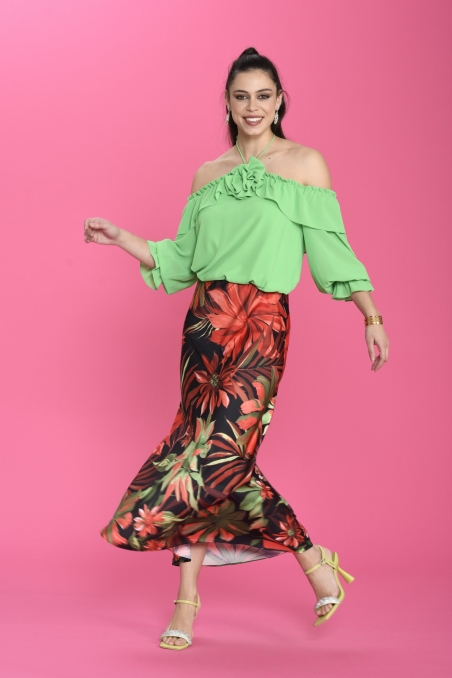 BLUSA MANGA FRANCESA VOLANTE LISA BLANCA