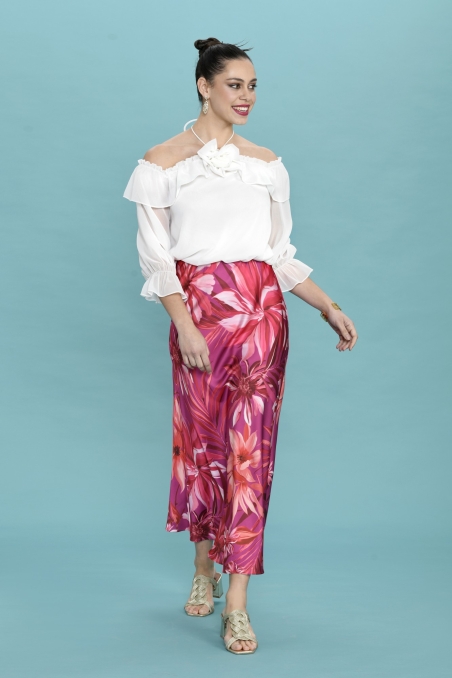 BLUSA MANGA FRANCESA VOLANTE LISA BLANCA