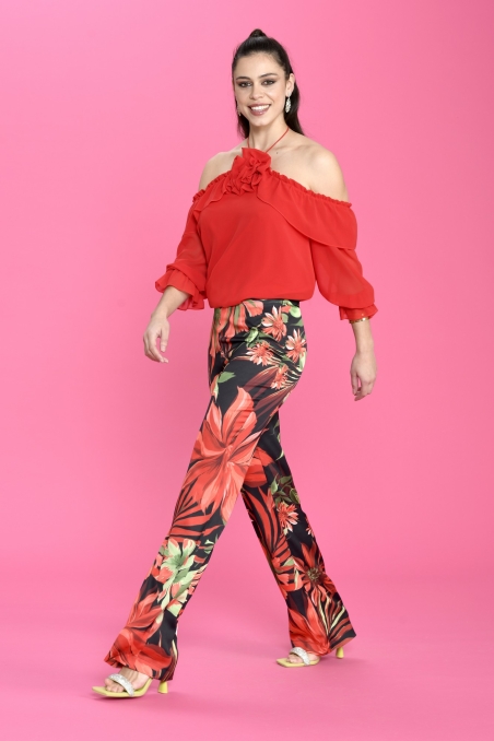 BLUSA MANGA FRANCESA VOLANTE LISA BLANCA