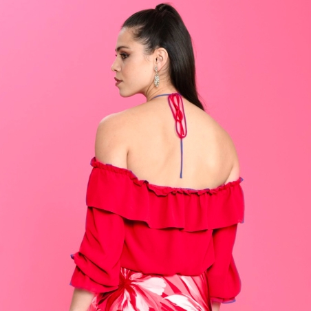 BLUSA MANGA FRANCESA VOLANTE LISA BLANCA