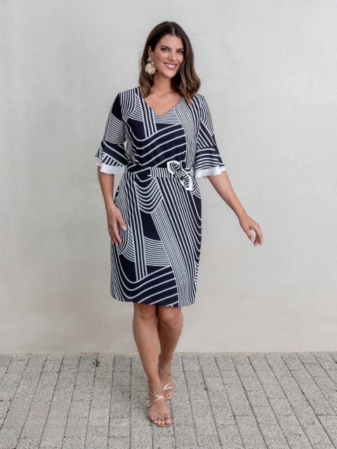 VESTIDO MANGA FRANCESA VOLANTE 8021