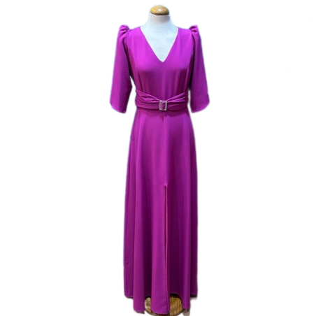 VESTIDO  LARGO LISO MANGA FRANCESA 4089