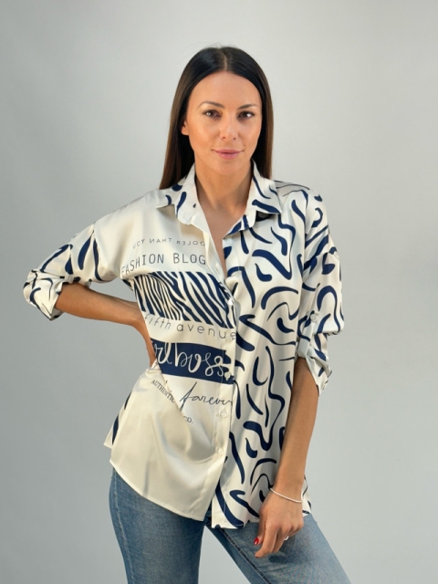 BLUSA CAMISERA RASO DIBUJO MANGA RECOGIDA YT223/24152