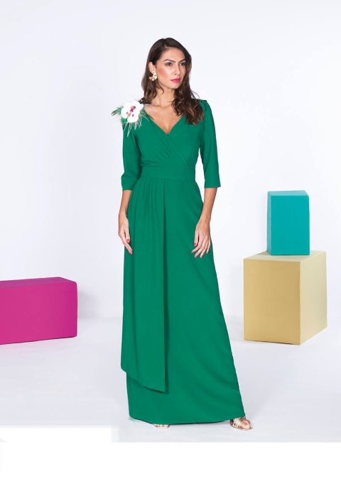 VESTIDO MANGA FRANCESA LARGO LISO 4994