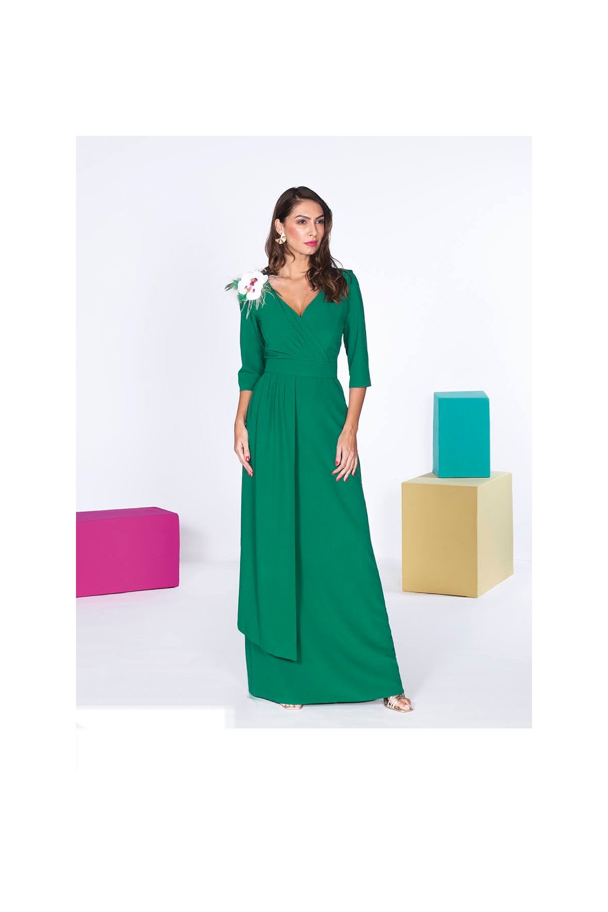 VESTIDO MANGA FRANCESA LARGO LISO 4994