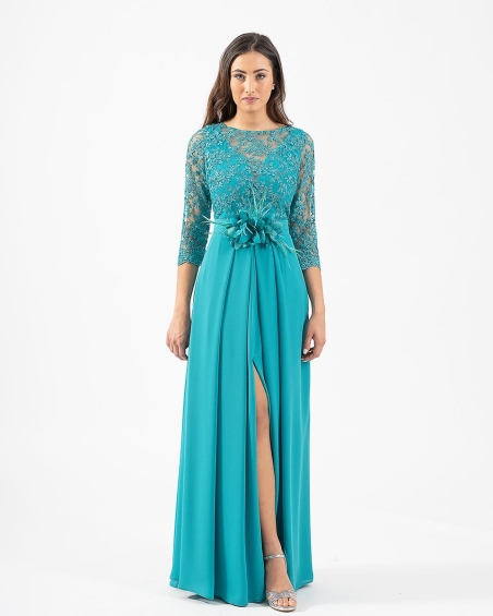 VESTIDO MANGA FRANCESA LARGO ENCAJE 510628 MONCHO HEREDIA