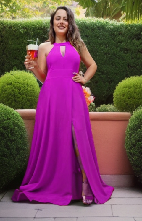 VESTIDO LARGO LISO CURLLO HALTER ABIERTO 9071