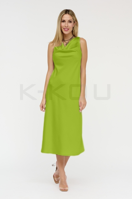 VESTIDO MIDI RASO LISO LENCERO CUELLO CAÍDO KKOU V3052327