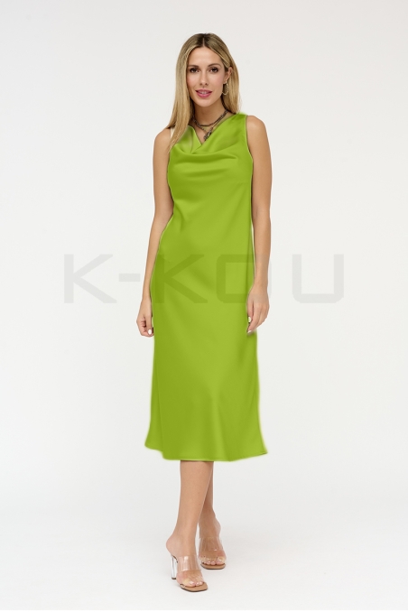 VESTIDO MIDI RASO LISO LENCERO CUELLO CAÍDO KKOU V3052327