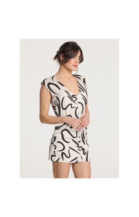 VESTIDO RASO MANGA CAÍDA LETRAS V&L 138760