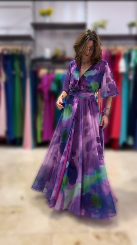 VESTIDO GASA ESTAMPADA CON MANGA DESMONTABLE 2436E