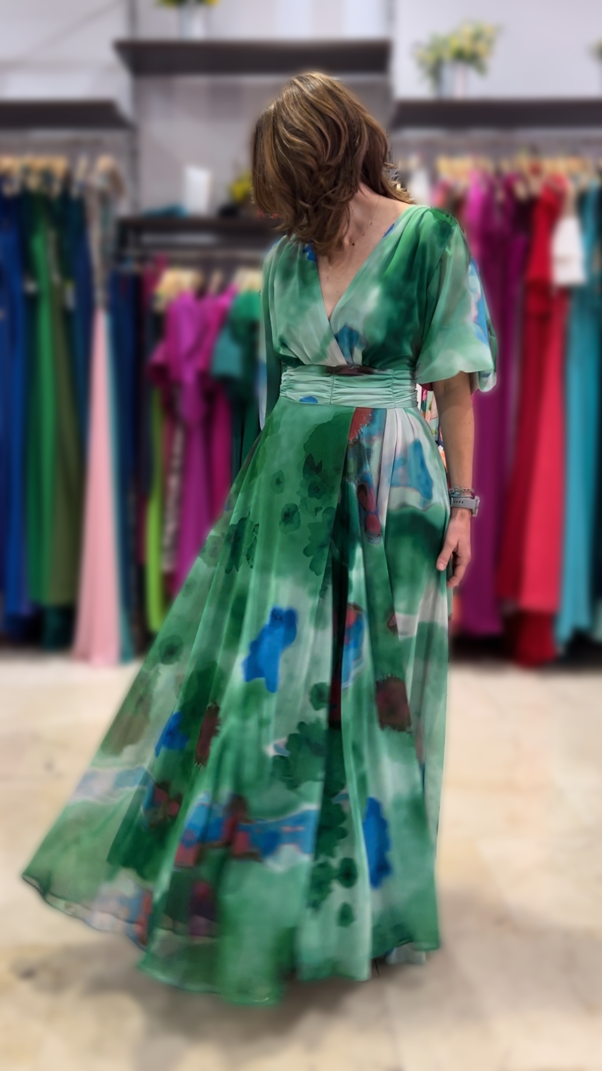 VESTIDO GASA ESTAMPADA CON MANGA DESMONTABLE 2436E