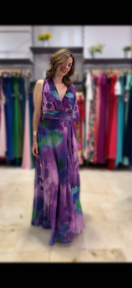 VESTIDO GASA ESTAMPADA CON MANGA DESMONTABLE 2436E