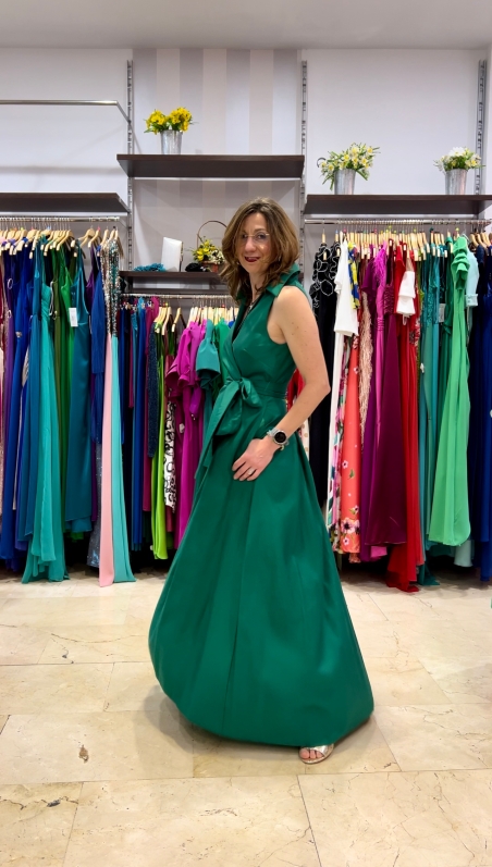 VESTIDO TAFETAN CAMISERO MANGA DESMONTABLE 2347T