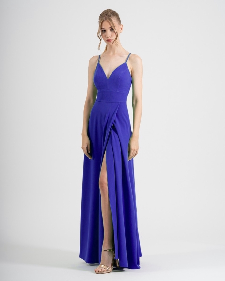 VESTIDO LISO LARGO TIRANTE ABERTURA MONCHO HEREDIA 50083