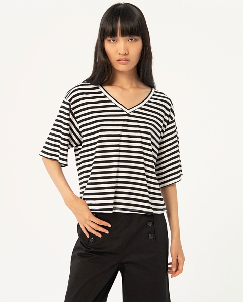 CAMISETA PICO RAYAS MANGA CORTA 524FUSA012 SURKANA